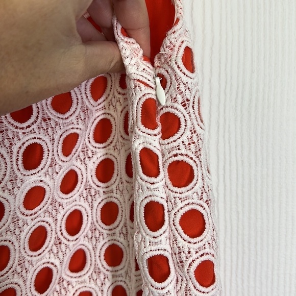 ModCloth - Fluent In Finesse Red & Pink White Eyelet Overlay Shift Dress Size XS - Picture 12 of 12